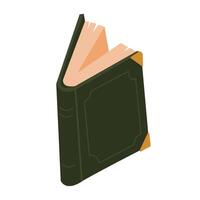 Open book with green cover. Color illustration for book store, reading club, learning, library, banner. vector