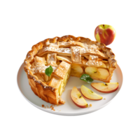 Apple pie with sliced slices on a plate png