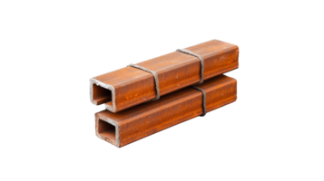 A pair of rusty rectangular iron beams, isolated on a transparent background. Ideal for construction and industrial themes. png
