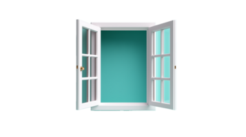An open window with a view of a blue interior, isolated on a transparent background. Perfect for architecture and interior design themes. png