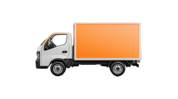 A white truck with an orange cargo container, isolated on a transparent background. Perfect for transportation and shipping concepts. png