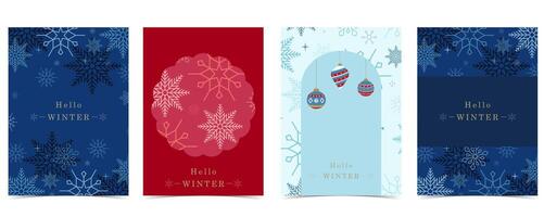 blue red winter banner background with snowflake, bauble for horizontal design vector
