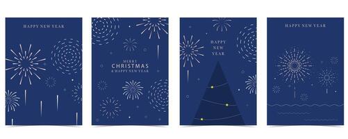 firework background with Christmas tree at night vector