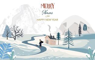 winter landscape background with mountain,tree for horizontal design vector