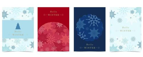blue red winter banner background with snowflake for horizontal design vector