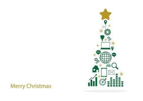 The green icon business and financial of Christmas tree with yellow star on top isolated on white background. vector