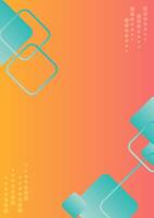 Business and technology concept. Blue and green square with lines on a yellow and red background. Internet network and communication. For the backdrop, banner and website. vector
