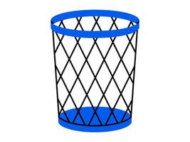 Hand drawn cute cartoon illustration of mesh trash bin. Flat metal garbage basket for paper. Environmental pollution design in doodle style. Ecology sticker, icon. Waste sorting. Isolated. vector