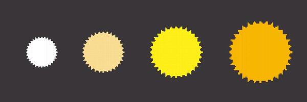 Yellow Pixel Sun Icon Collection. Vintage Weather Symbol Set for Sunny Days. 8 bit Retro Game Style. Isolated Illustration vector