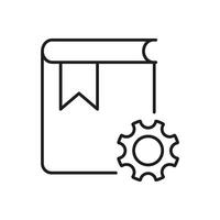 Book and Gear Line Icon for Settings and Support Guide. Manual and Configuration Outline Symbol with Gear for Technical Support. Editable Stroke. Isolated Illustration vector