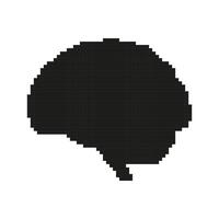 Brain Silhouette Icon in Pixel Art. Digital Concept Art, AI Cognition Concept. Black Human Brain in Pixelart Style. Isolated Illustration vector