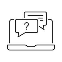 FAQ Chat on Laptop Line Icon, Online Support and Customer Communication. Question and Answer in Speech Bubble Shape Outline Symbol. Editable Stroke. Isolated Illustration vector