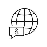 Global Information Line Icon with Globe and Speech Bubble. Worldwide Info and Support Outline Symbol. Knowledge and Assistance. Editable Stroke. Isolated Illustration vector