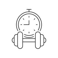 Stopwatch And Dumbbell Line Icon, Scheduled Workout Sessions. Exercise Planning With Timer And Weights. Isolated Illustration vector