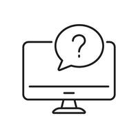 Computer Screen with Question Mark Line Icon, Customer Support Services Outline Symbol. Editable Stroke. Isolated Illustration vector