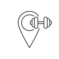 Map Pin with Dumbbell Line Icon. Fitness Location or Gym for Exercise and Training. Isolated Illustration vector