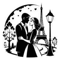 a couple kissing in front of the Eiffel tower vector