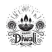 happy Diwali greeting card with diwali lamp and diwali diya vector