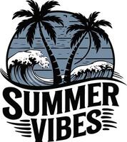 summer vibes with palm trees and waves vector