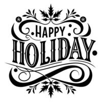 happy holidays lettering design with leaves and berries vector