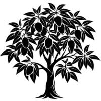 a black and white illustration of a mango tree vector