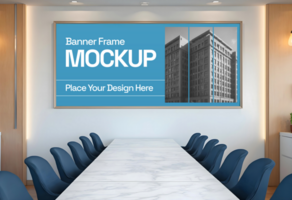 mockup of a banner frame in a meeting room psd