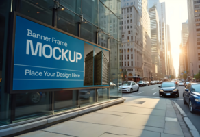 mockup of a banner frame front building public area psd