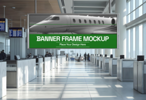 mockup of a banner frame in a airport psd