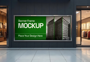 mockup of a banner frame in a front store psd