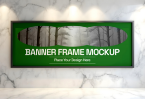 mockup of a banner frame with marmer background psd