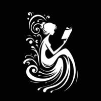 A whimsical white silhouette of a woman reading a book. vector