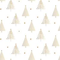Gold christmas tree seamless pattern. Simple minimalistic pattern with holiday trees and snowflakes. Christmas background vector