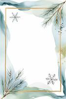 Watercolor frame with fir branches, splashes and place for text. Christmas card. Watercolor winter background vector