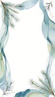 Empty winter background with fir branches, watercolor strokes, splashes. Christmas card in blue colors. vector