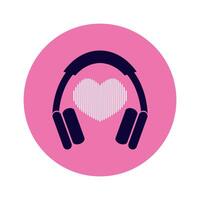 Headphones with sound wave in heart shape. Round music icon isolated on white background vector