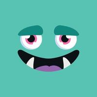 Cute cartoon monster face background. Funny monster face with fangs in childish style vector