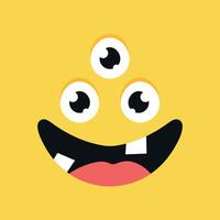 Cute cartoon monster face background. Funny yellow monster face with teeth in childish style vector