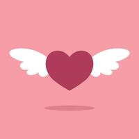 Flying pink heart with white wings in flat style vector