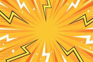 Bright pop art comic cover with zigzag lightnings, rays and dots. Retro style dynamic background vector