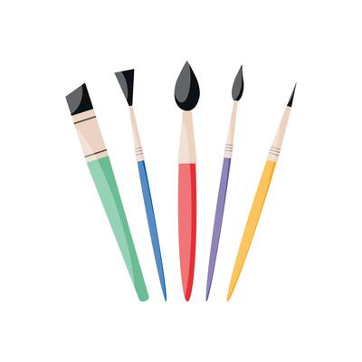 Set of colored paint brushes of different shapes. Drawing tools icons. Painting supplement