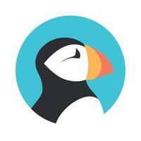 Atlantic puffin bird round emblem isolated on white background vector