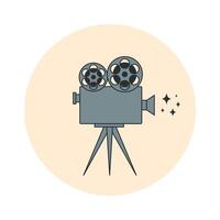 Retro movie camera line icon. Movie concept vector