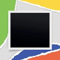 Photographic print with cut and torn paper on transparent background. Blank instant photo vector