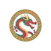 fierce dragon wrapping around a circular emblem vector