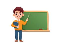 A character holding a book and pointing to a chalkboard vector