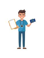 A character with a notepad and camera vector
