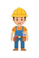 A character with a hard hat and tool belt vector