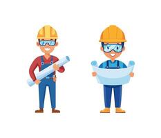 A character with safety goggles and a blueprint vector