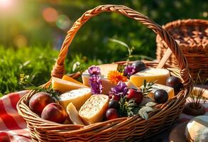 Variety of cheese blocks stacked on a plate. Cheese background with many pieces of yellow swiss cheese in a closeup. photo