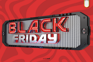 Black friday ad with red background and black text psd